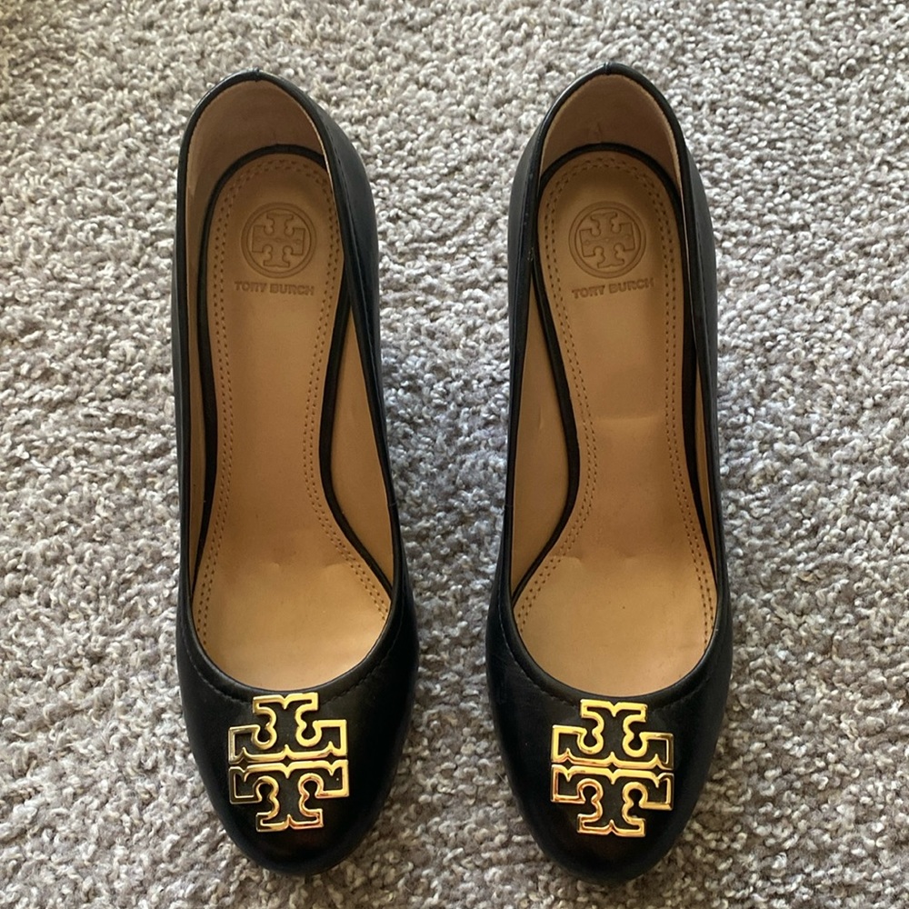 Black Tory Burch leather wedges size 8.5